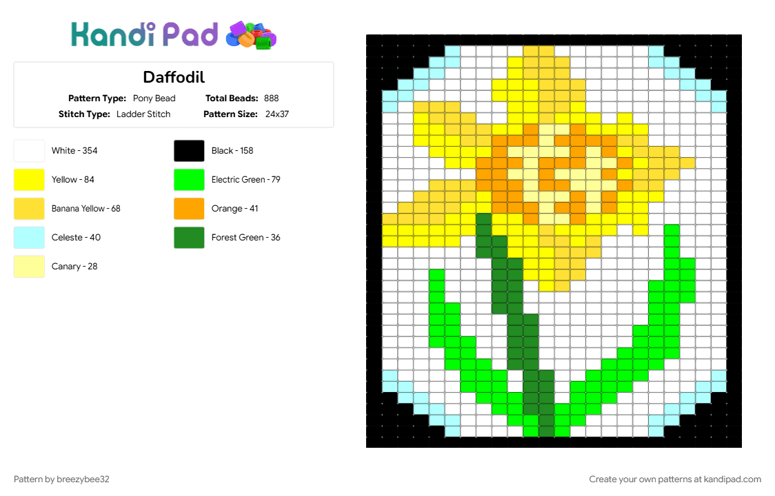 Daffodil - Pony Bead Pattern by breezybee32 on Kandi Pad - green, white, yellow