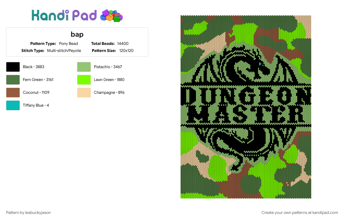 bap - Pony Bead Pattern by leabuckyjason on Kandi Pad - dnd, dungeon master, dungeons and dragons, green