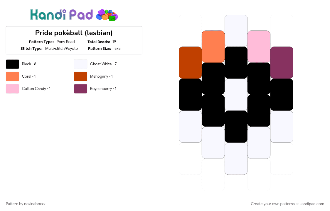 Pride pokèball (lesbian) - Pony Bead Pattern by noxinaboxxx on Kandi Pad - charm, lesbian, lesbian flag, pink, pokeball, pokemon, pride, pride flag, white
