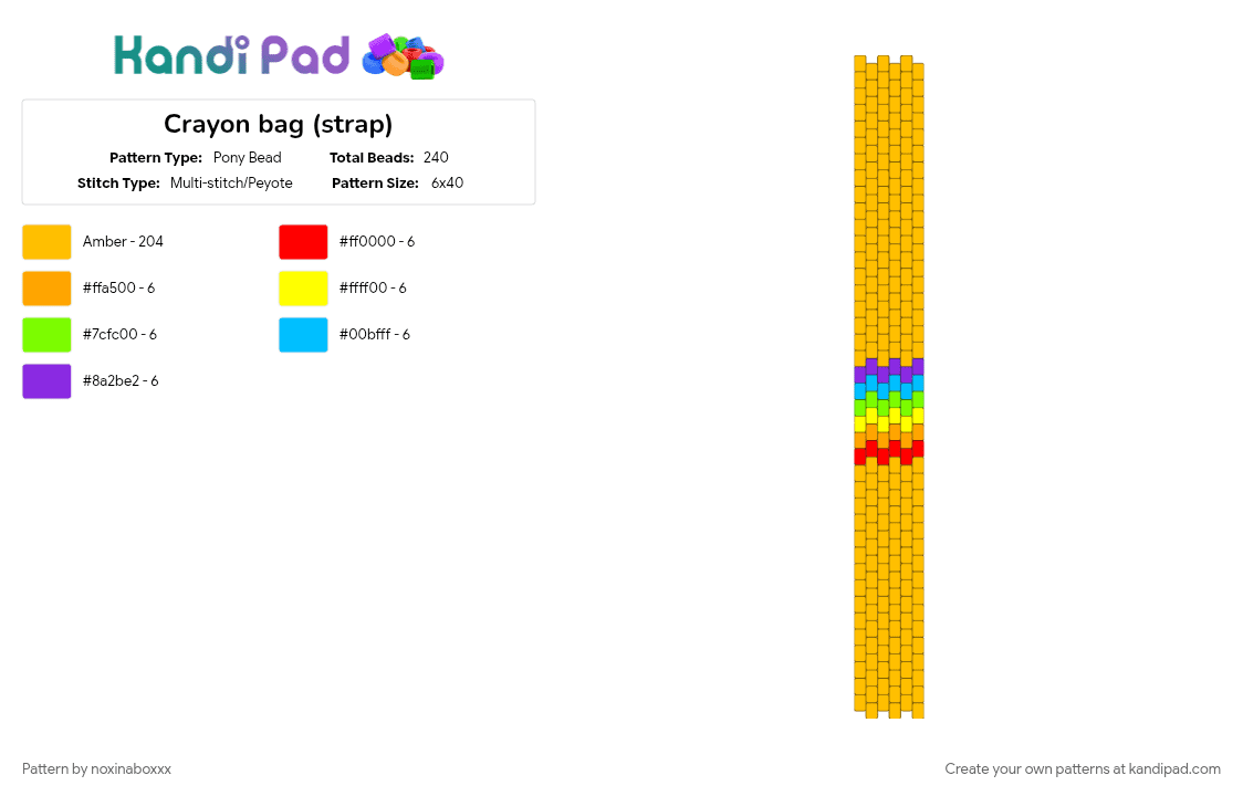 Crayon bag (strap) - Pony Bead Pattern by noxinaboxxx on Kandi Pad - art, bag, bag panel, bag strap, crayon, crayons, panel, rainbow, yellow