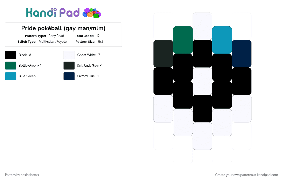 Pride pokèball (gay man/mlm) - Pony Bead Pattern by noxinaboxxx on Kandi Pad - blue, charm, gay man, light blue, mlm, pokeball, pokemon, pride, pride flag, teal, white
