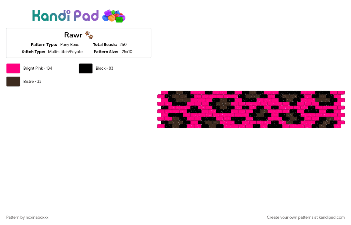 Rawr 🐾 - Pony Bead Pattern by noxinaboxxx on Kandi Pad - animal, animal print, gyaru, leopard, leopard print, mcbling, peyote, pink