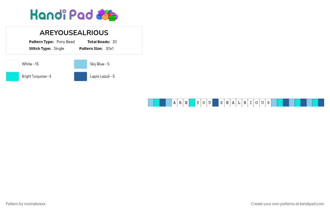 AREYOUSEALRIOUS - Pony Bead Pattern by noxinaboxxx on Kandi Pad - blue, light blue, sea, sea creature, seal, underwater
