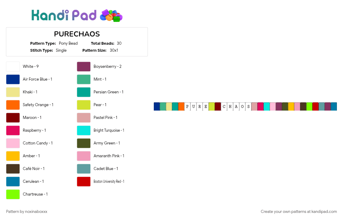 PURECHAOS - Pony Bead Pattern by noxinaboxxx on Kandi Pad - brown, chaos, colorful, pink, random, single, teal