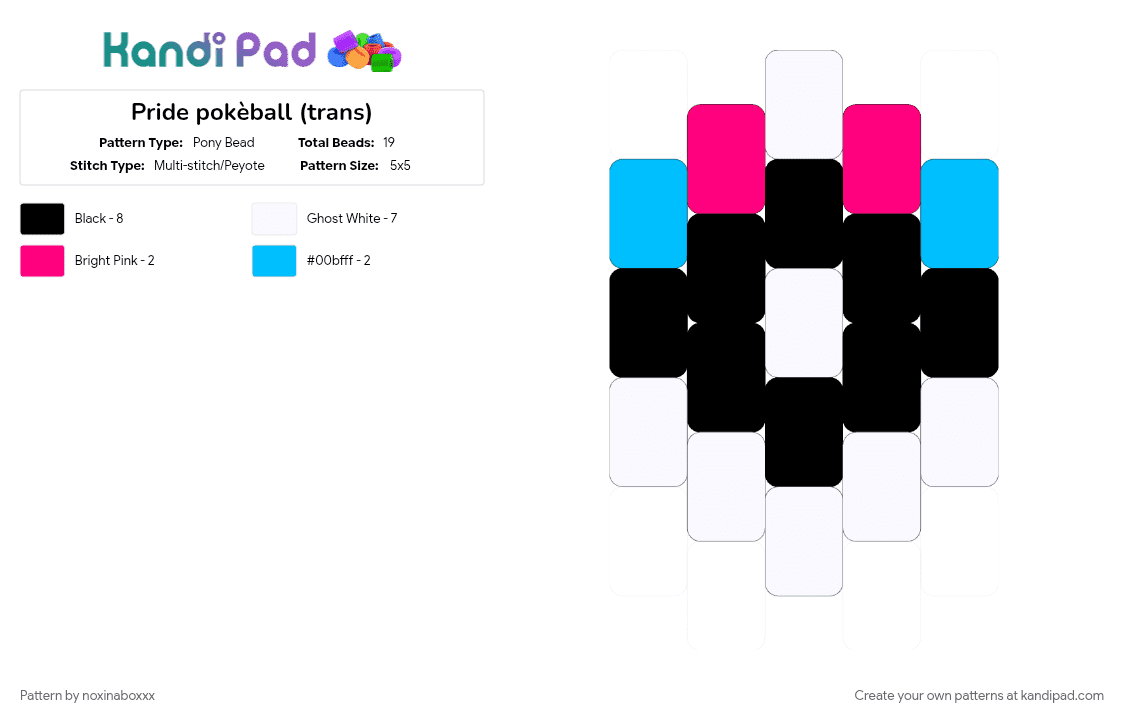 Pride pokèball (trans) - Pony Bead Pattern by noxinaboxxx on Kandi Pad - charm, light blue, pink, pokeball, pokemon, pride, pride flag, trans, trans flag, transgender, white
