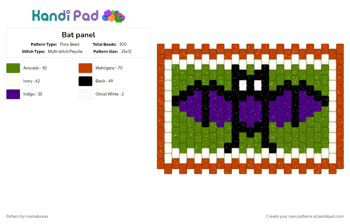 Bat panel - Pony Bead Pattern by noxinaboxxx on Kandi Pad - bag, bat, bats, green, halloween, panel, panels, peyote, red, spooky