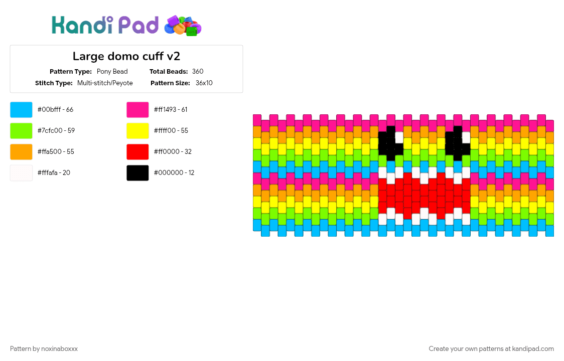 Large domo cuff v2 - Pony Bead Pattern by noxinaboxxx on Kandi Pad - 