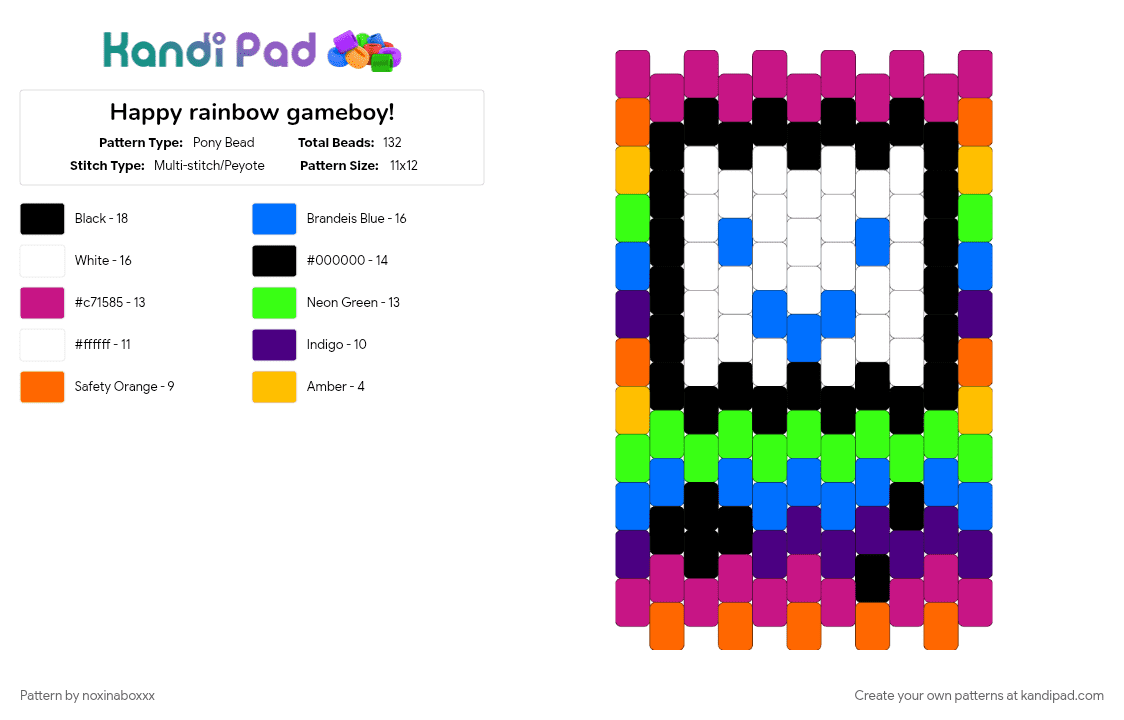 Happy rainbow gameboy! - Pony Bead Pattern by noxinaboxxx on Kandi Pad - 