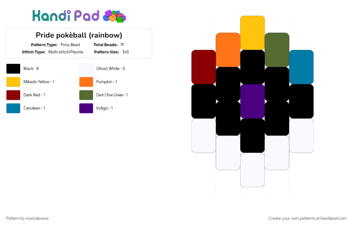 Pride pokèball (rainbow) - Pony Bead Pattern by noxinaboxxx on Kandi Pad - black, charm, colorful, gold, orange, pokeball, pokemon, pride, pride flag, purple, rainbow, white