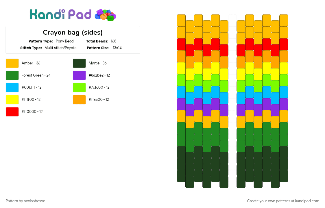 Crayon bag (sides) - Pony Bead Pattern by noxinaboxxx on Kandi Pad - art, bag, colorful, crayon, crayons, panel, rainbow