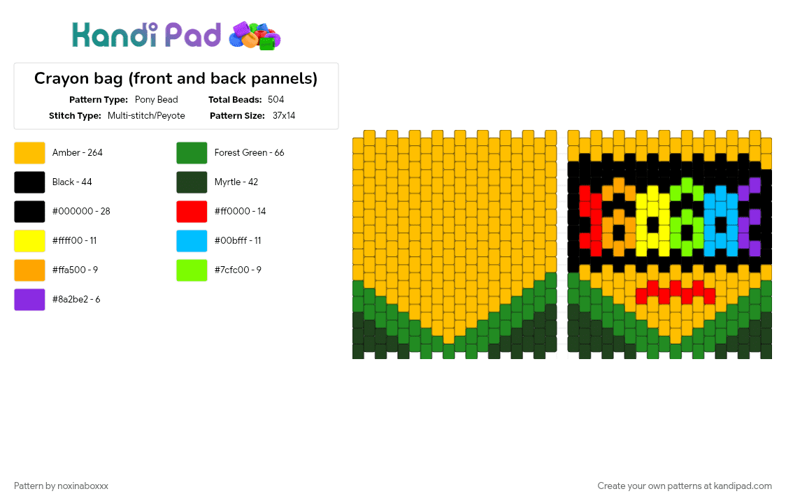 Crayon bag (front and back pannels) - Pony Bead Pattern by noxinaboxxx on Kandi Pad - 