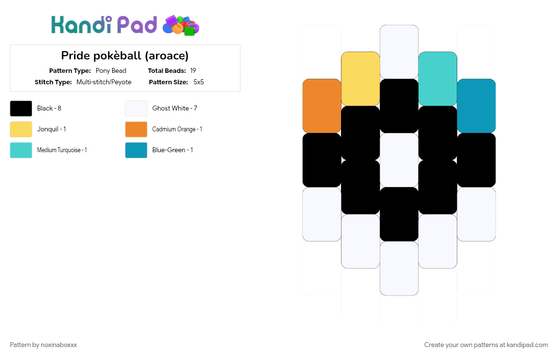 Pride pokèball (aroace) - Pony Bead Pattern by noxinaboxxx on Kandi Pad - aroace, aroace pride, charm, light blue, pokeball, pokemon, pride, pride flag, white