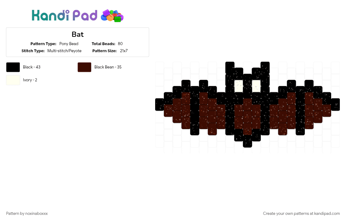 Bat - Pony Bead Pattern by noxinaboxxx on Kandi Pad - animal, bat, bats, brown, charm, cute, halloween, peyote, spooky