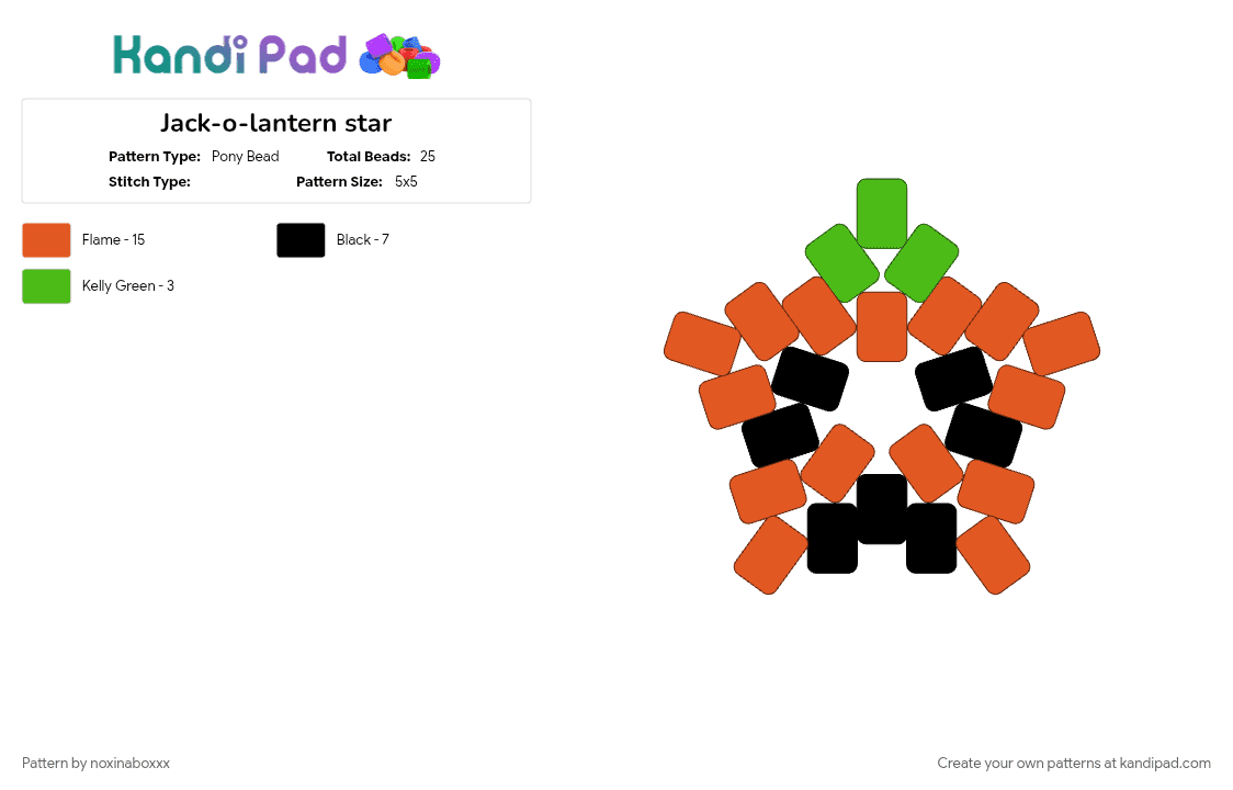 Jack-o-lantern star - Pony Bead Pattern by noxinaboxxx on Kandi Pad - cute, halloween, jackolantern, pumpkin, pumpkins, red, spooky, star