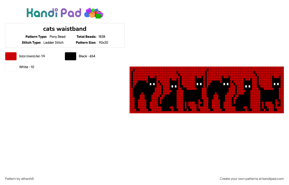 cats waistband - Pony Bead Pattern by athanhill on Kandi Pad - red