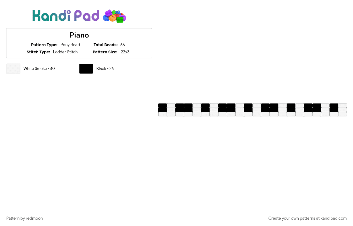 Piano - Pony Bead Pattern by redmoon on Kandi Pad - black, black and white, black white, music, piano, white