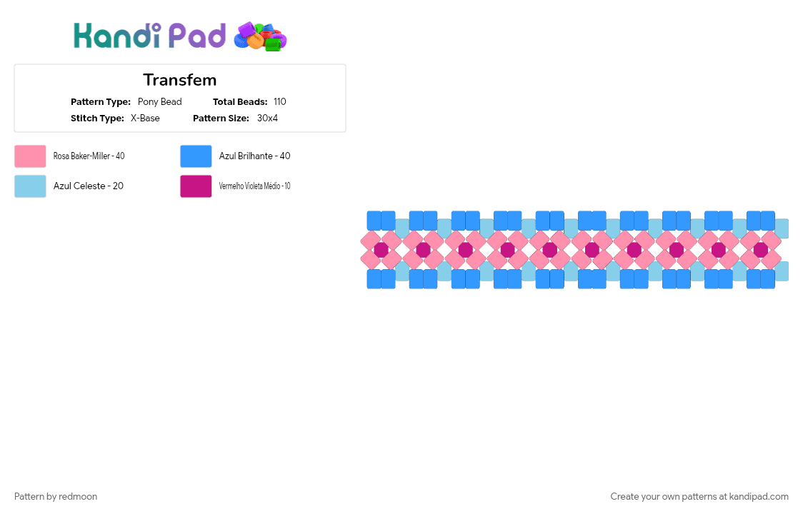 Transfem - Pony Bead Pattern by redmoon on Kandi Pad - light blue, love, pink, pride, trans, transfem, transgender