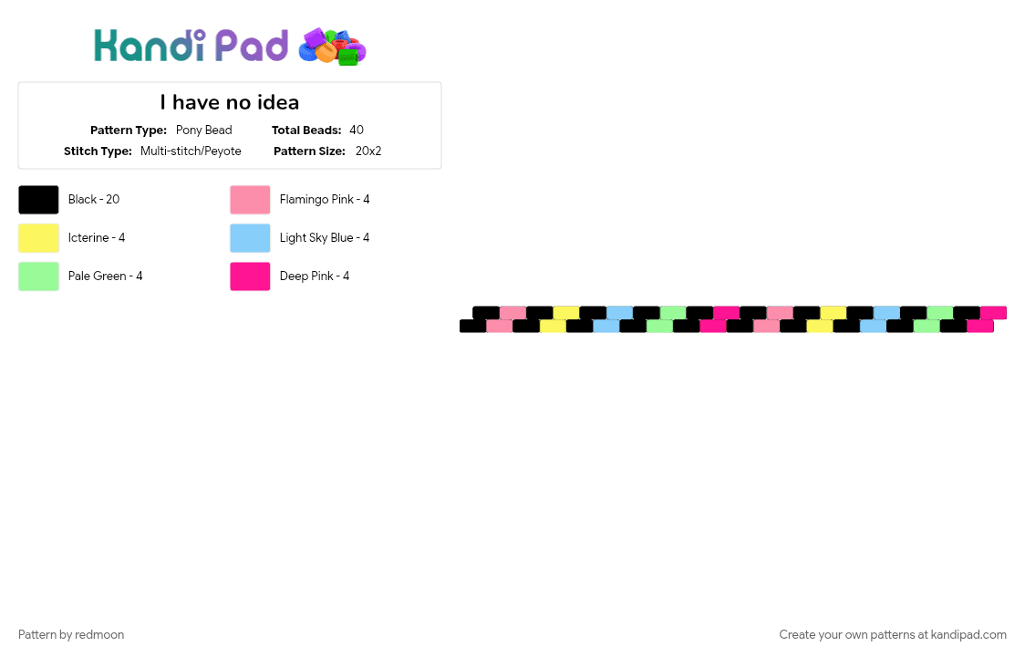 I have no idea - Pony Bead Pattern by redmoon on Kandi Pad - black, colorful, light blue, pink, soft colors, stripes