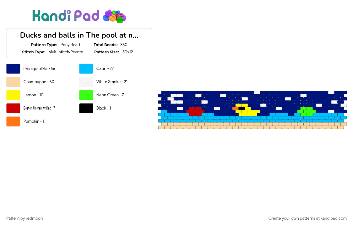 Ducks and balls in The pool at nigth - Pony Bead Pattern by redmoon on Kandi Pad - beige, cotdpoolparty, light blue, purple