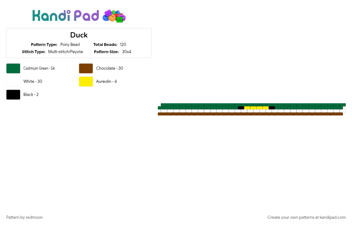 Duck - Pony Bead Pattern by redmoon on Kandi Pad - animal, animals, bird, brown, duck, green, marron, verde