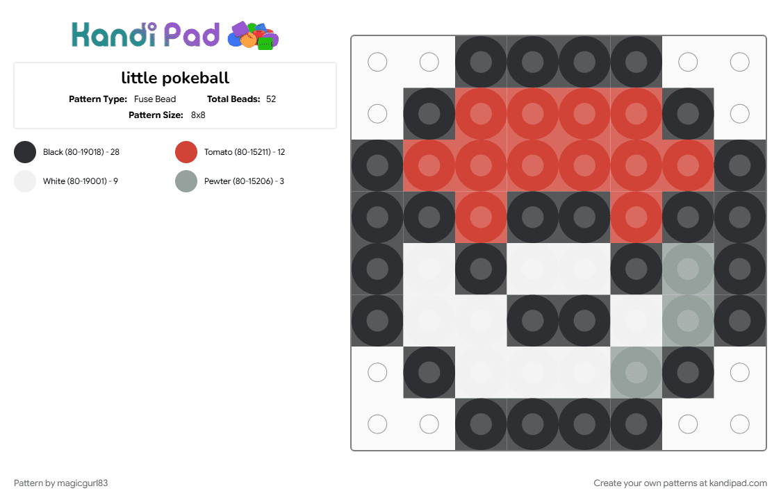 little pokeball - Fuse Bead Pattern by magicgurl83 on Kandi Pad - pokeball, pokemon, red