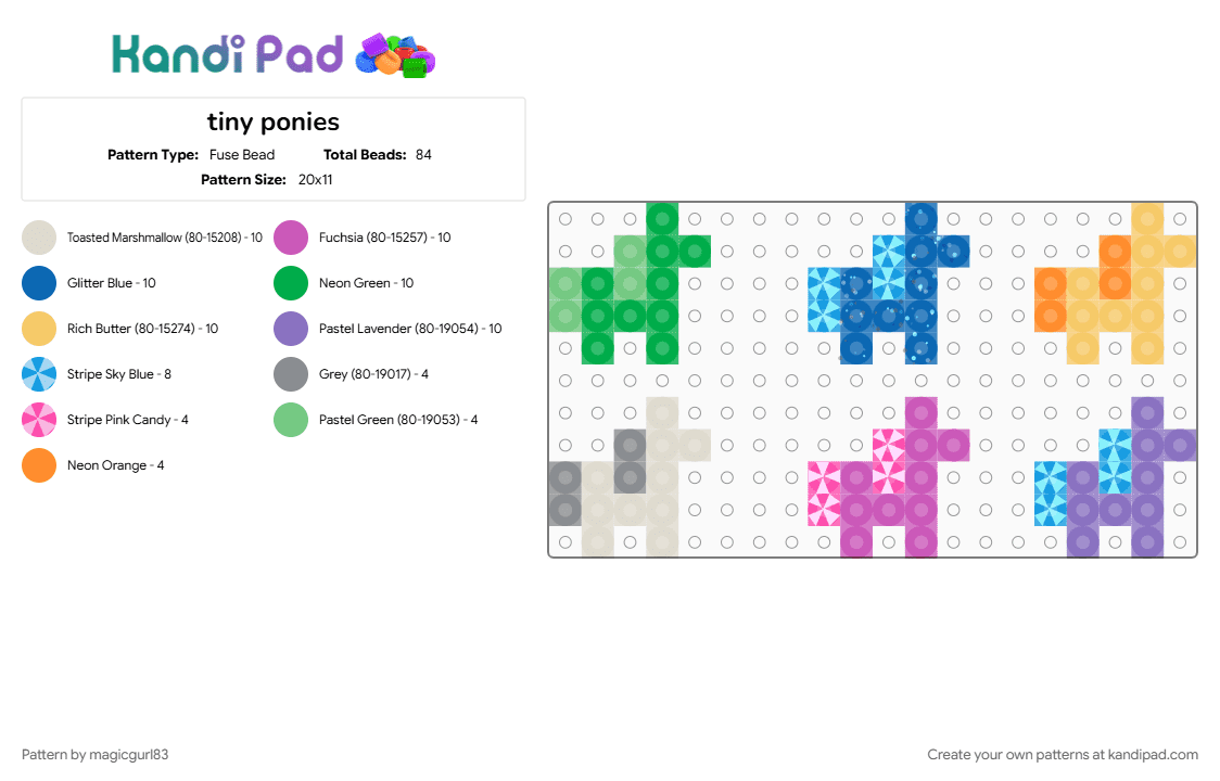 tiny ponies - Fuse Bead Pattern by magicgurl83 on Kandi Pad - animal, colorful, cute, green, pink, tiny, yellow