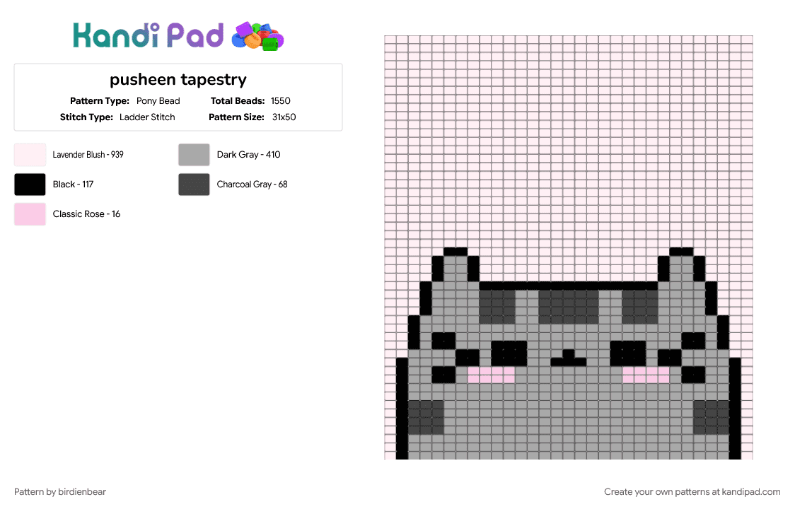 pusheen tapestry - Pony Bead Pattern by birdienbear on Kandi Pad - 