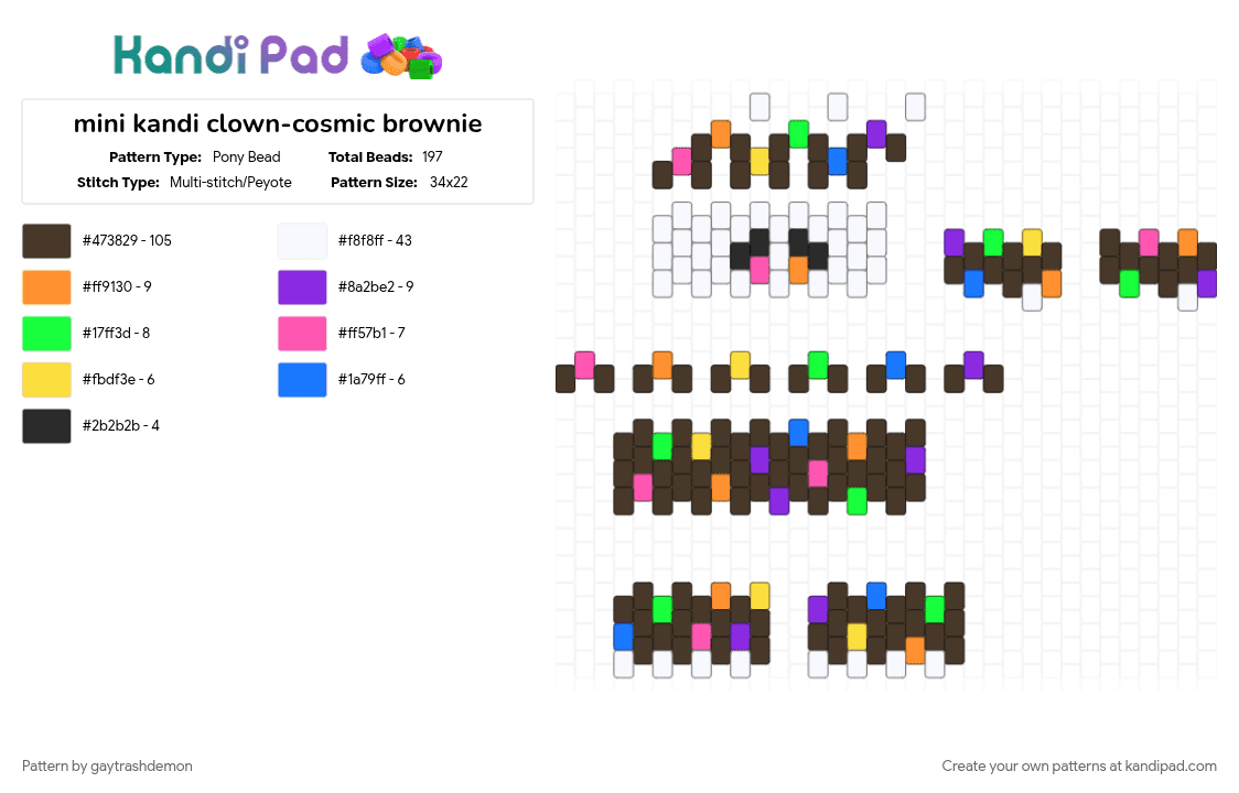 mini kandi clown-cosmic brownie - Pony Bead Pattern by gaytrashdemon on Kandi Pad - brown