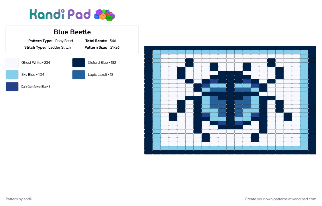 Blue Beetle - Pony Bead Pattern by andii on Kandi Pad - blue, light blue