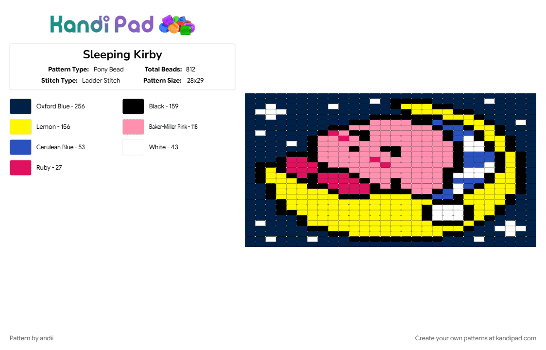 Sleeping Kirby - Pony Bead Pattern by andii on Kandi Pad - blue