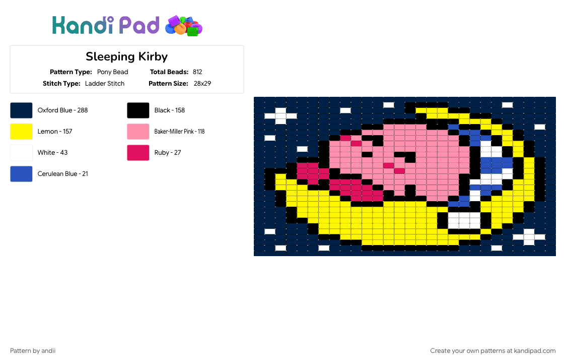 Sleeping Kirby - Pony Bead Pattern by andii on Kandi Pad - blue