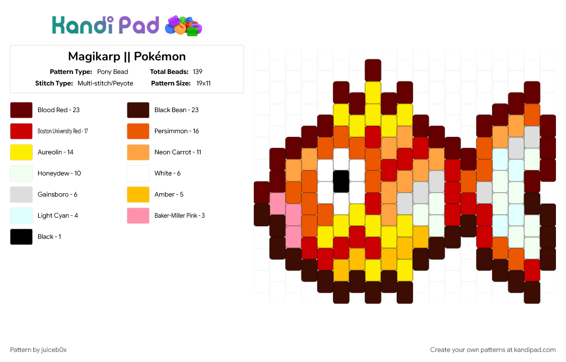 Magikarp || Pokémon - Pony Bead Pattern by juiceb0x on Kandi Pad - brown, charm, cute, gaming, magikarp, nintendo, orange, pokemon, video game