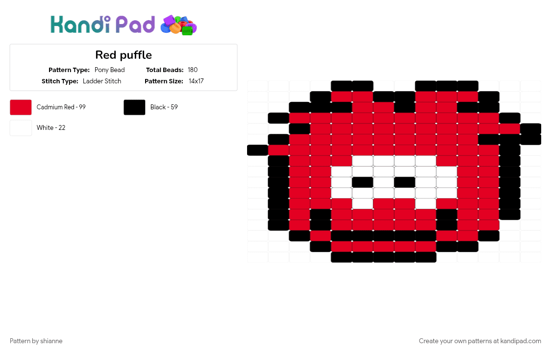 Red puffle - Pony Bead Pattern by shianne on Kandi Pad - red