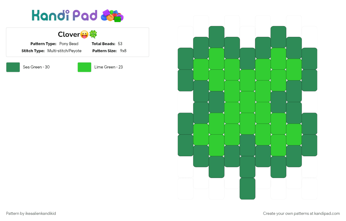 Clover😛🍀 - Pony Bead Pattern by ikeaalienkandikid on Kandi Pad - clover, green