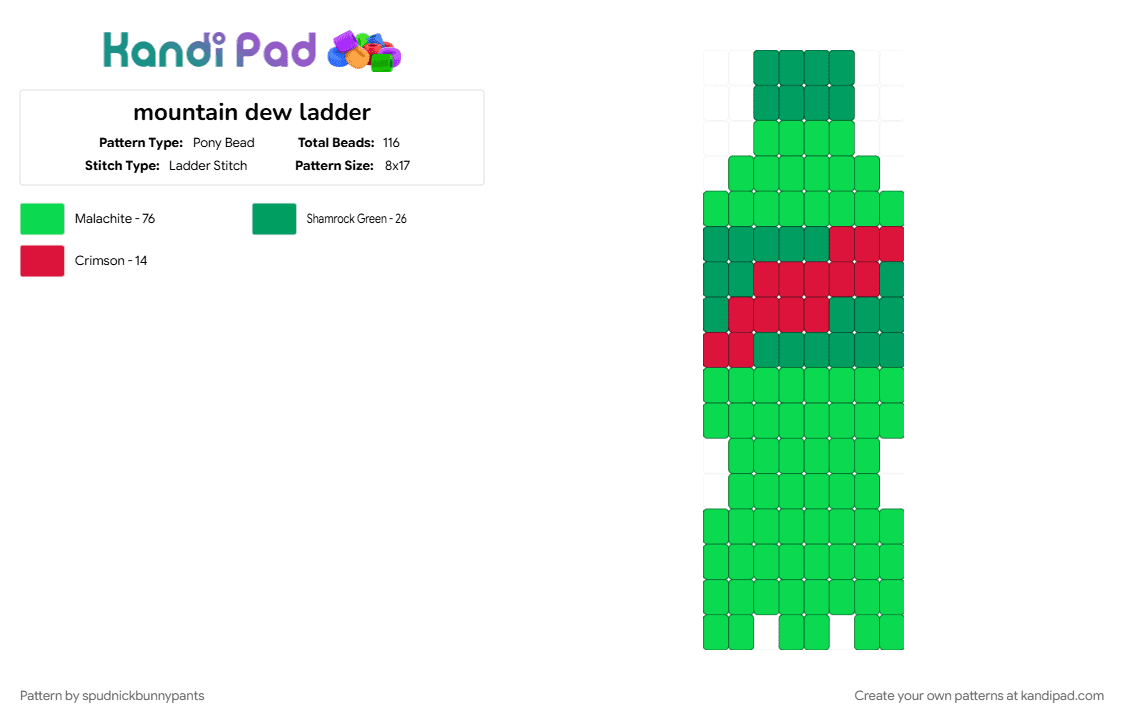 mountain dew ladder - Pony Bead Pattern by spudnickbunnypants on Kandi Pad - ladder stitch, mountain dew, soda, teal