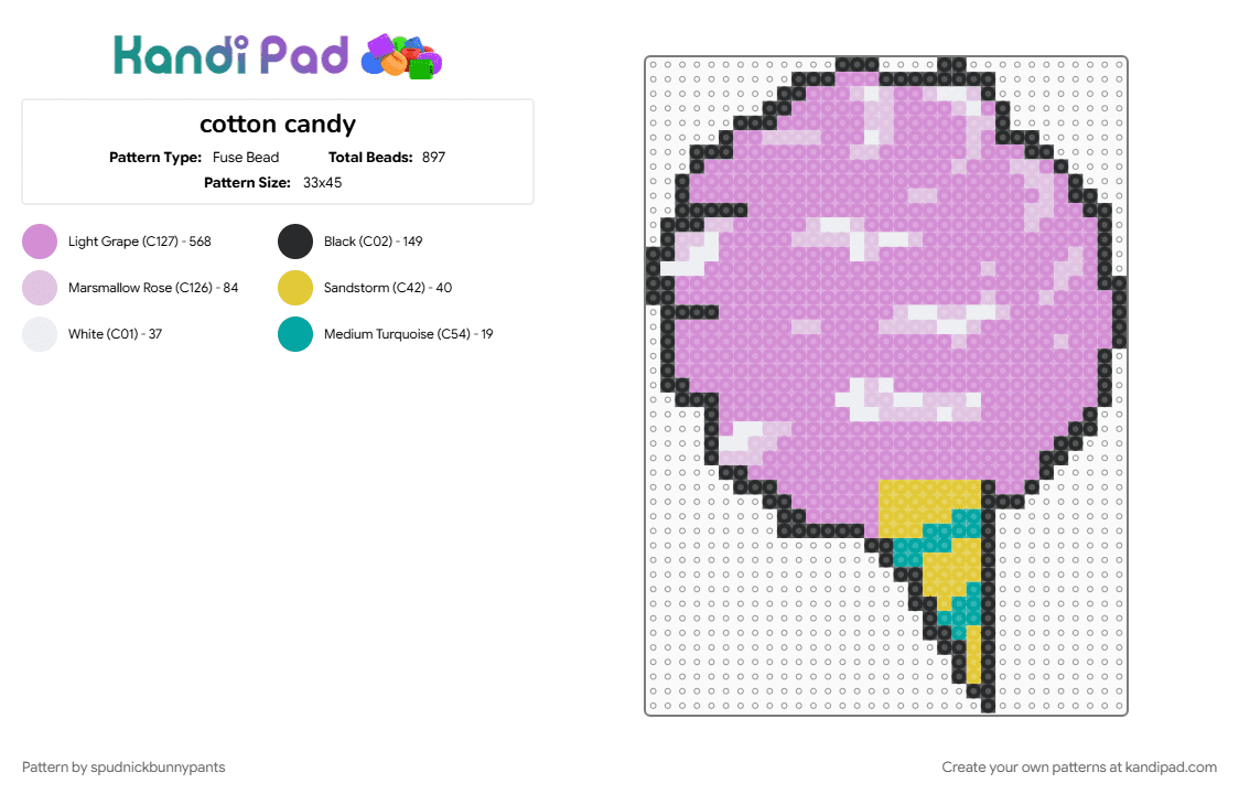 cotton candy - Fuse Bead Pattern by spudnickbunnypants on Kandi Pad - candy, cotton candy, fluffy, pastel, pink, playful