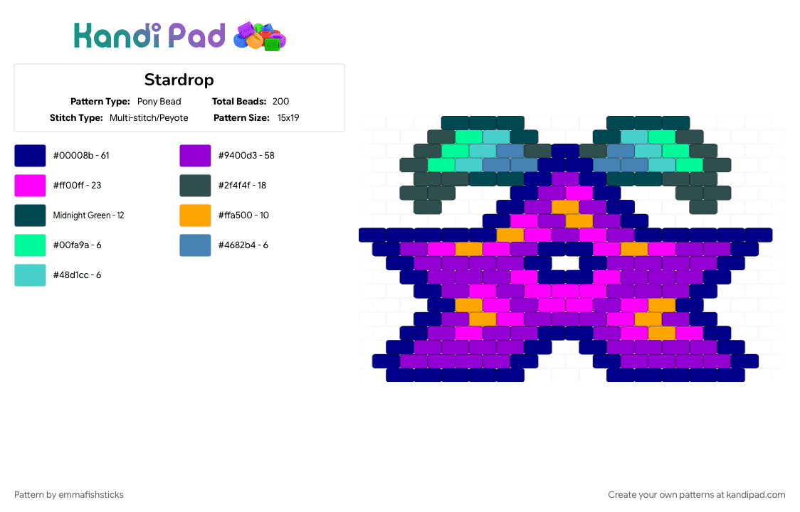 Stardrop - Pony Bead Pattern by emmafishsticks on Kandi Pad - purple