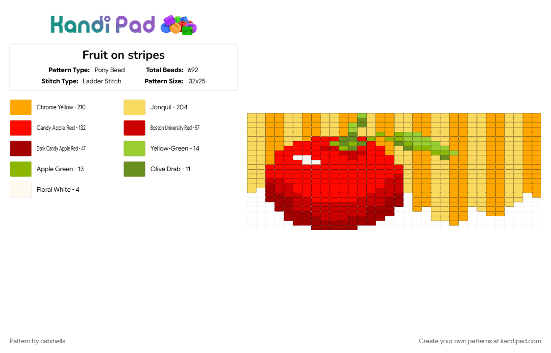 Fruit on stripes - Pony Bead Pattern by catshells on Kandi Pad - fruit, leaf, orange, red, stripes, yellow