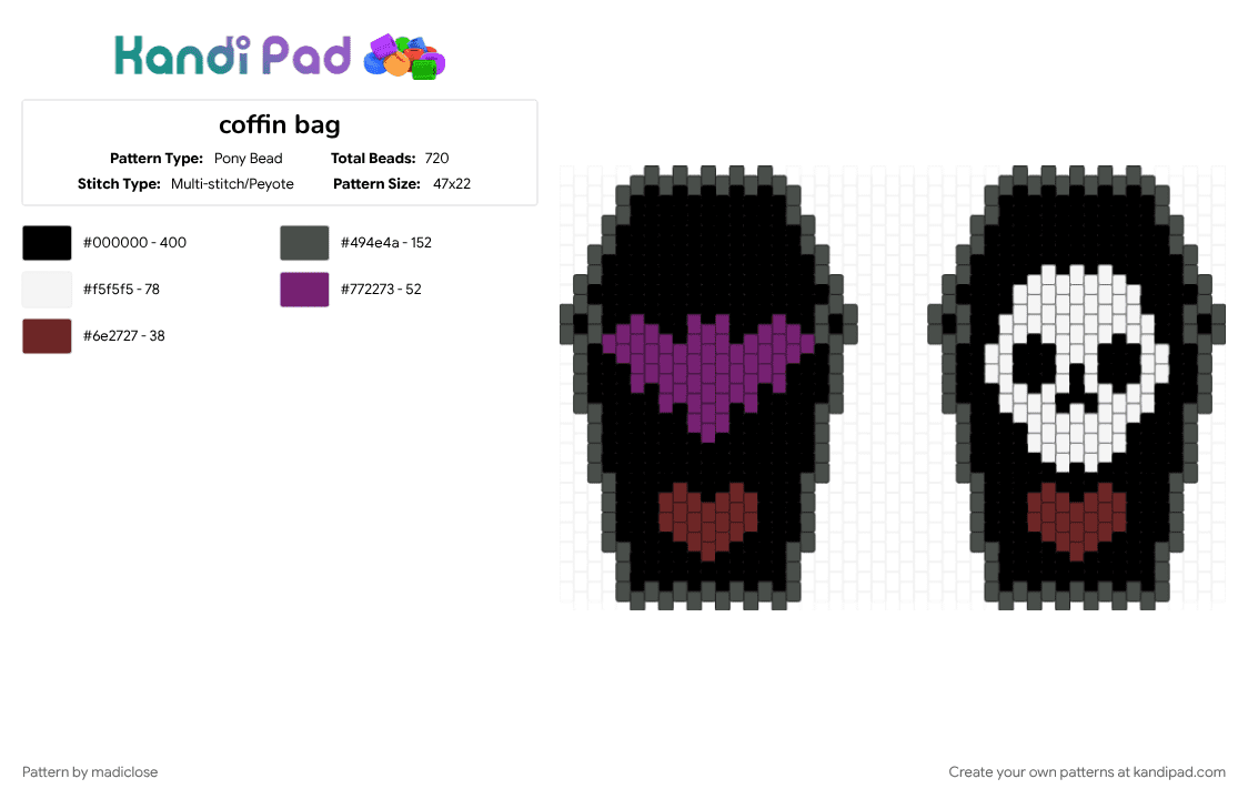coffin bag - Pony Bead Pattern by madiclose on Kandi Pad - black, gray