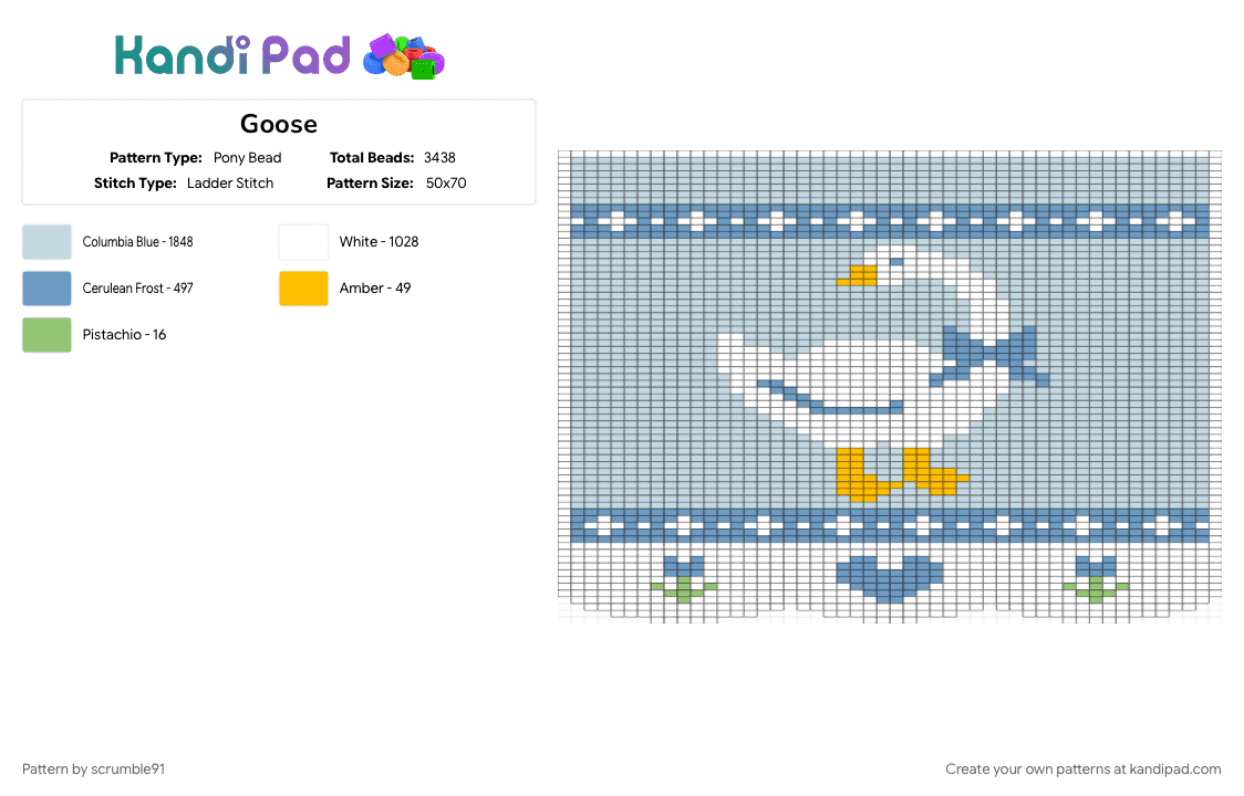 Goose - Pony Bead Pattern by scrumble91 on Kandi Pad - light blue, white