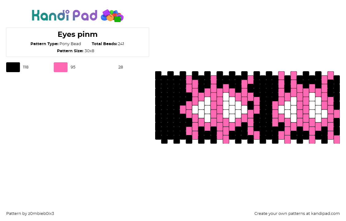 Eyes pinm - Pony Bead Pattern by z0mbieb0ix3 on Kandi Pad - eyes,dark,cuff,spooky,pink,black