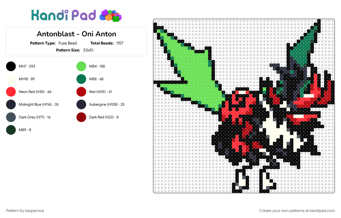 Antonblast - Oni Anton - Fuse Bead Pattern by kaspanova on Kandi Pad - 