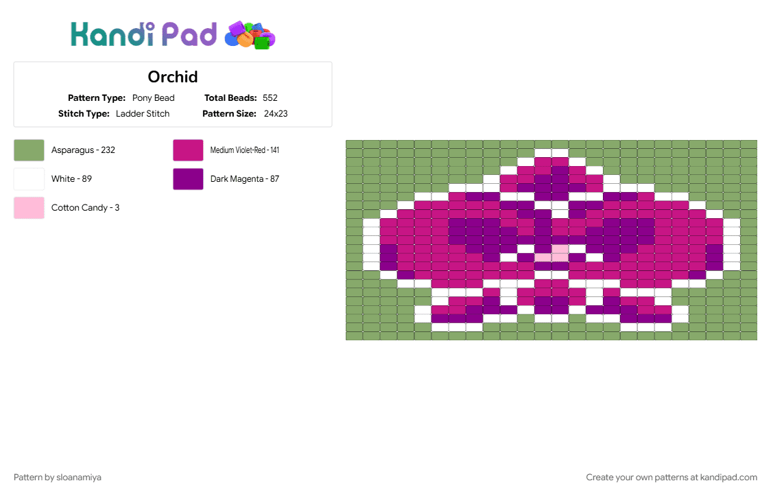 Orchid - Pony Bead Pattern by sloanamiya on Kandi Pad - green, pink