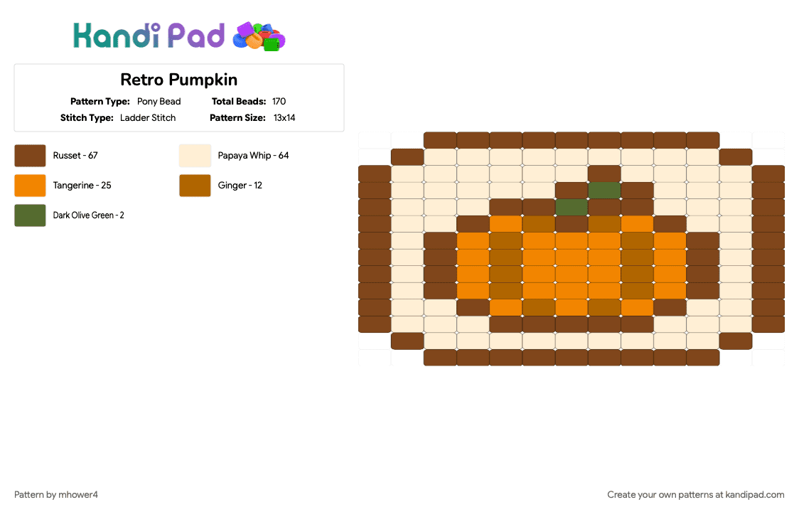 Retro Pumpkin - Pony Bead Pattern by mhower4 on Kandi Pad - beige, brown