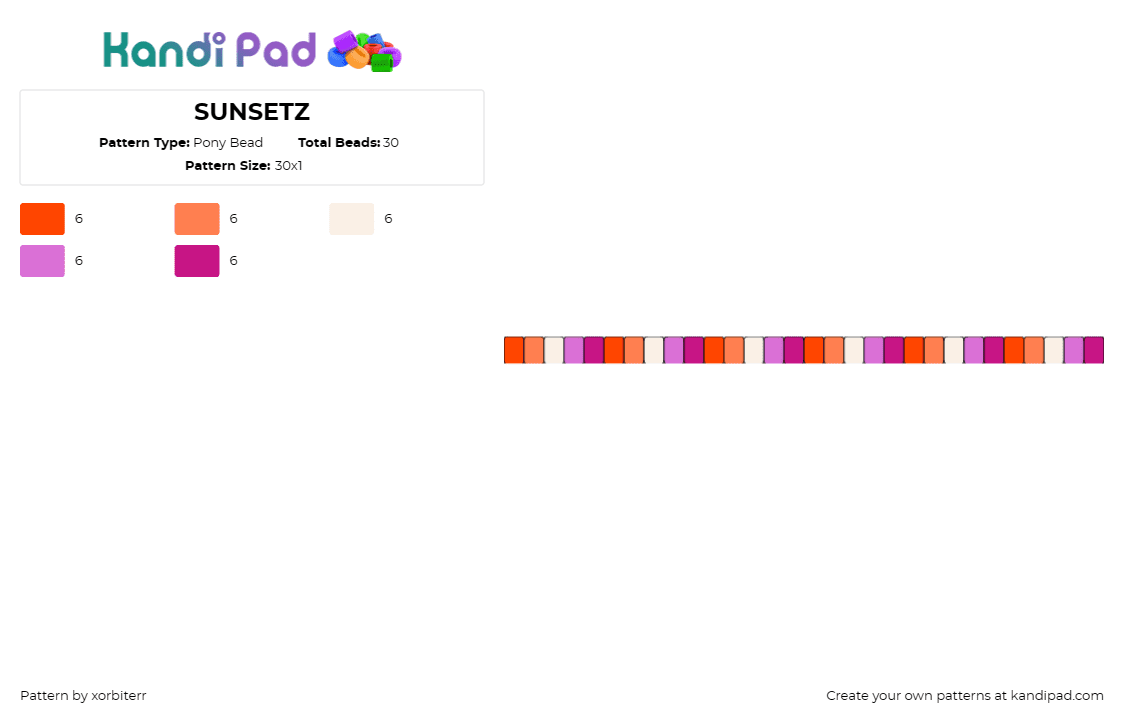 SUNSETZ - Pony Bead Pattern by xorbiterr on Kandi Pad - sunset,colorful,single,bracelet,orange,pink