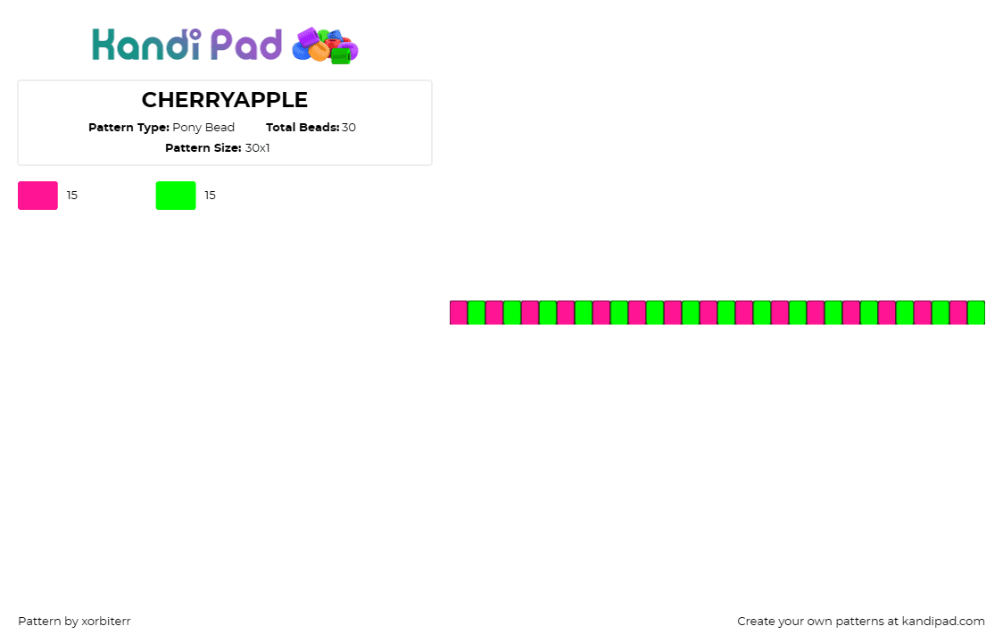 CHERRYAPPLE - Pony Bead Pattern by xorbiterr on Kandi Pad - apple,cherry,fruit,neon,bright,stripes,single,bracelet,green,pink