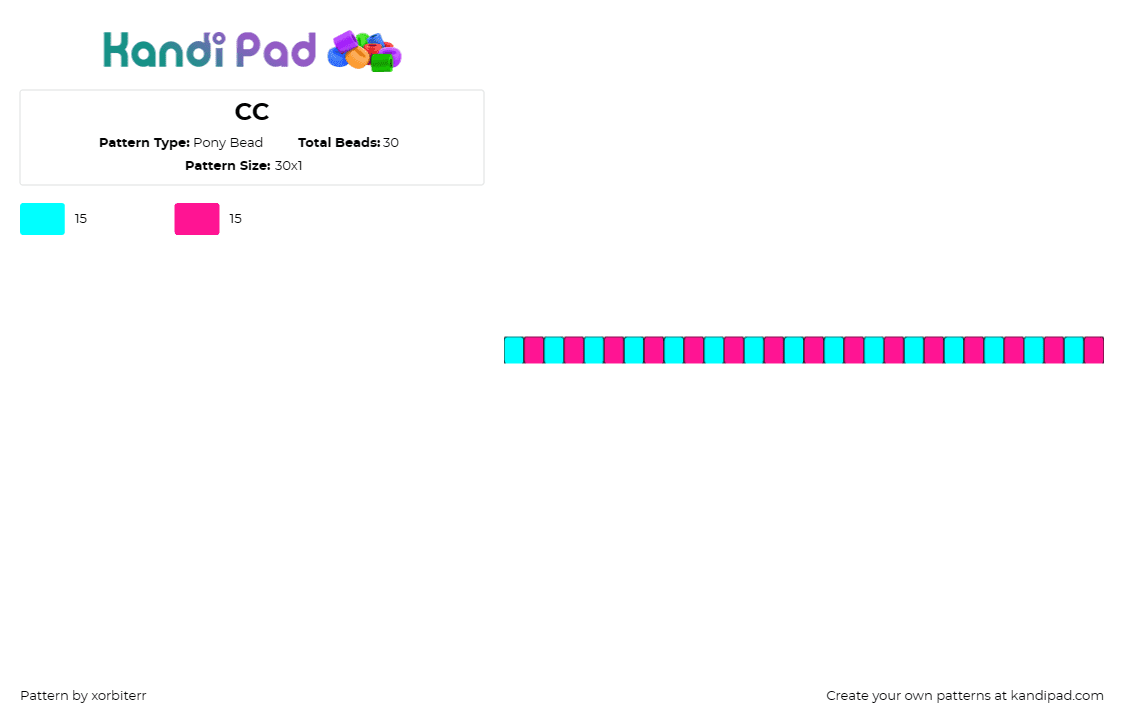 CC - Pony Bead Pattern by xorbiterr on Kandi Pad - bright,single,bracelet,teal,light blue,pink