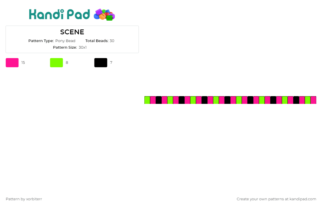 SCENE - Pony Bead Pattern by xorbiterr on Kandi Pad - scene,emo,colorful,neon,single,bracelet,green,pink