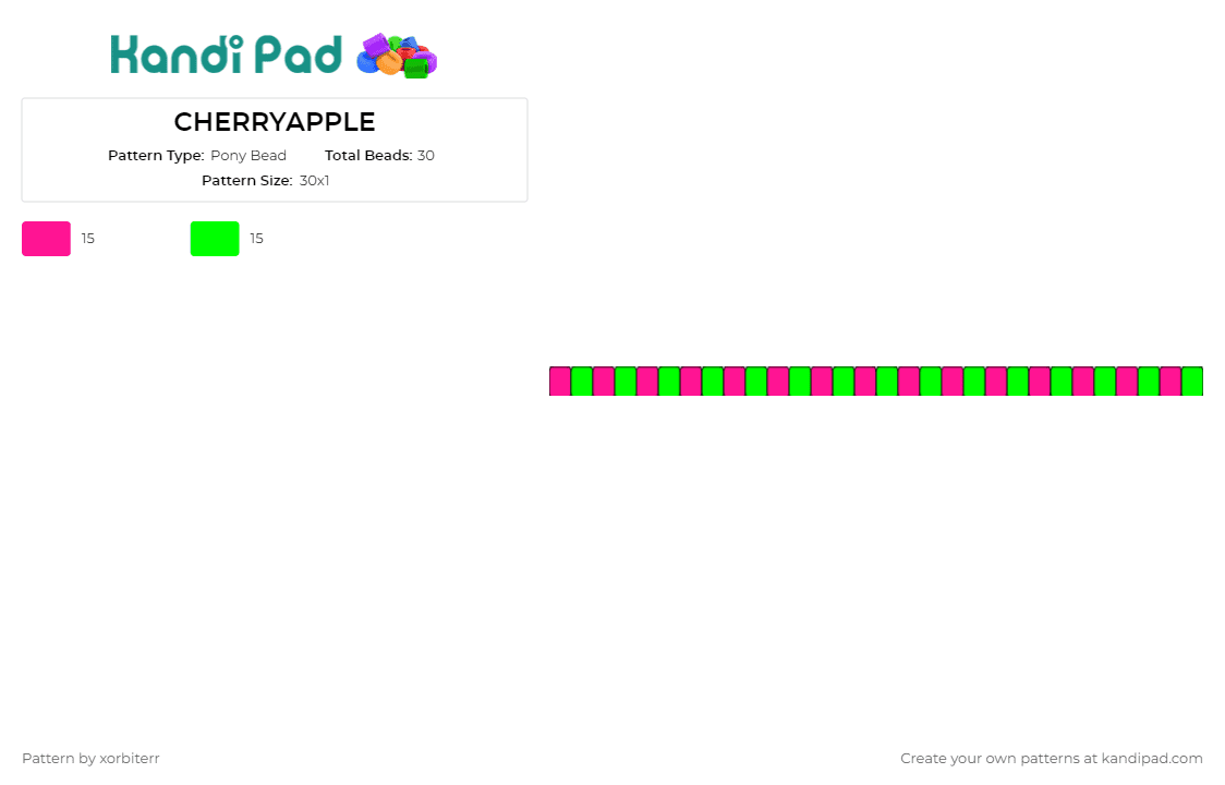 CHERRYAPPLE - Pony Bead Pattern by xorbiterr on Kandi Pad - apple,cherry,fruit,neon,bright,stripes,single,bracelet,green,pink