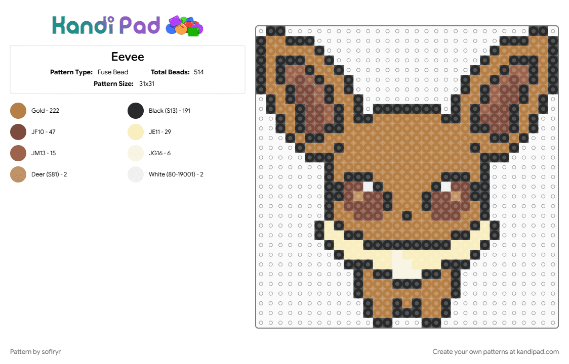 Eevee - Fuse Bead Pattern by sofiryr on Kandi Pad - tan